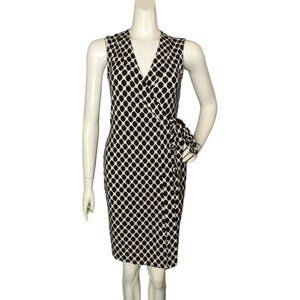 DIANE VON FURSTENBERG Wrap Dress, 4, New Yatzi Short, White/Black Honeycomb